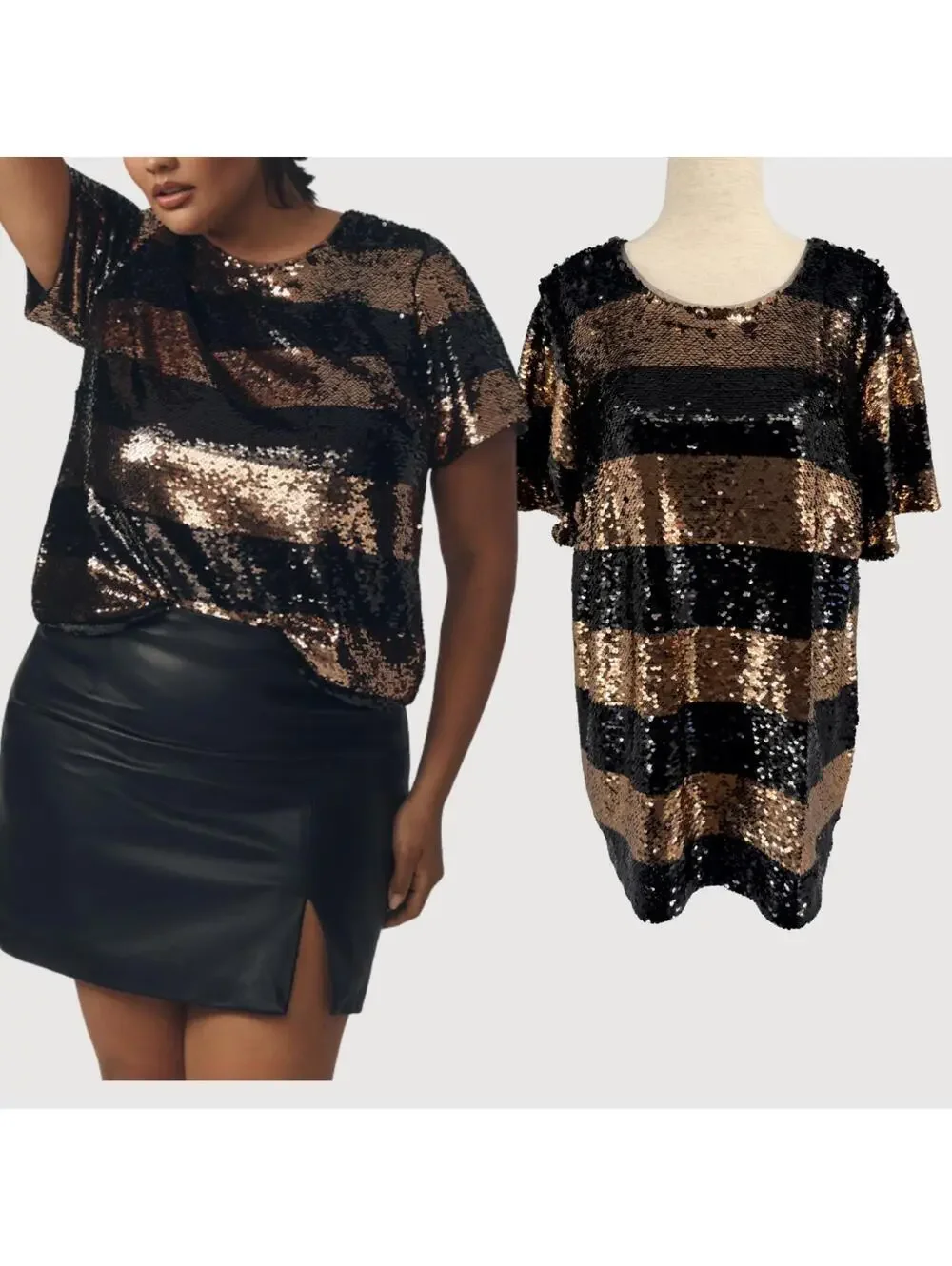 Maeve Anthropologie Sequin Top Copper Black 1X